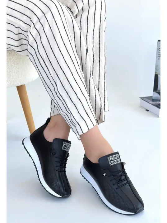 Fiert Siyah Cilt Bağcıklı Spor Ayakkabı