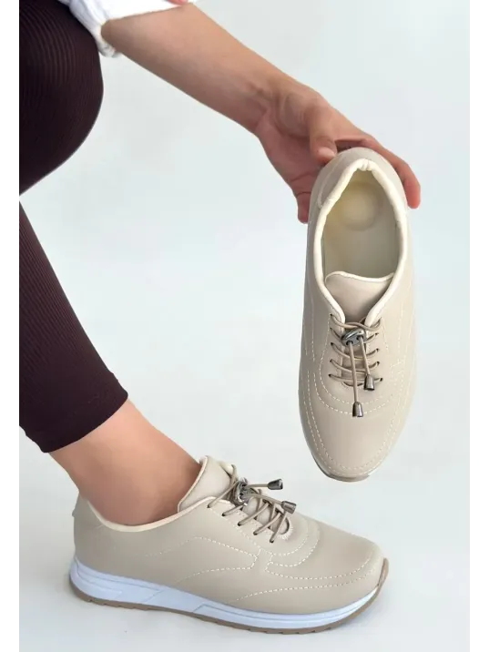 Finna Bej Cilt Bağcıklı Spor Ayakkabı Finna Bej Cilt Bağcıklı Spor Ayakkabı