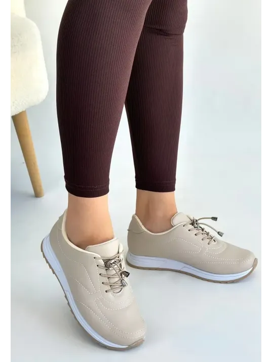 Finna Bej Cilt Bağcıklı Spor Ayakkabı Finna Bej Cilt Bağcıklı Spor Ayakkabı