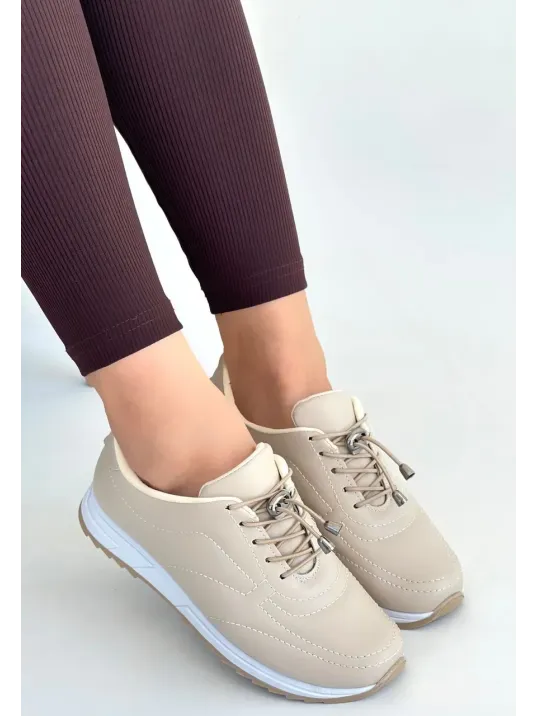 Finna Bej Cilt Bağcıklı Spor Ayakkabı Finna Bej Cilt Bağcıklı Spor Ayakkabı