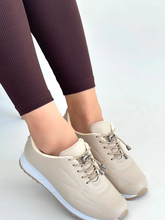 Finna Bej Cilt Bağcıklı Spor Ayakkabı Finna Bej Cilt Bağcıklı Spor Ayakkabı