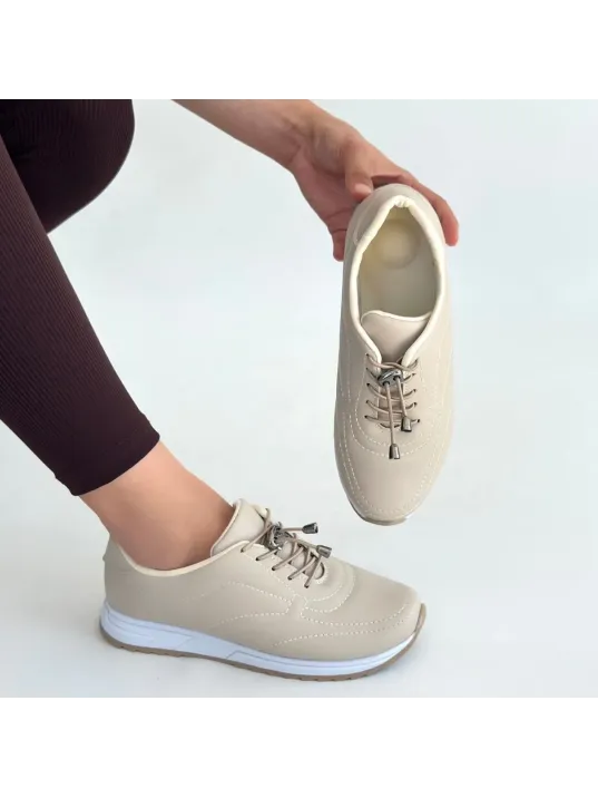 Finna Bej Cilt Bağcıklı Spor Ayakkabı Finna Bej Cilt Bağcıklı Spor Ayakkabı