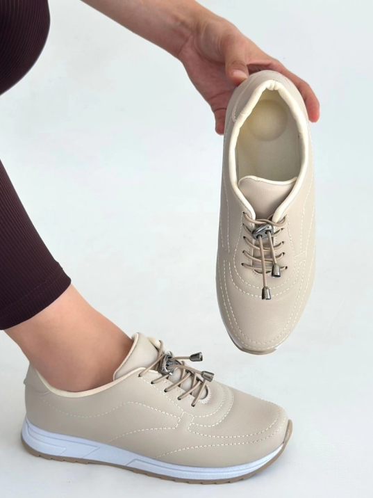 Finna Bej Cilt Bağcıklı Spor Ayakkabı Finna Bej Cilt Bağcıklı Spor Ayakkabı