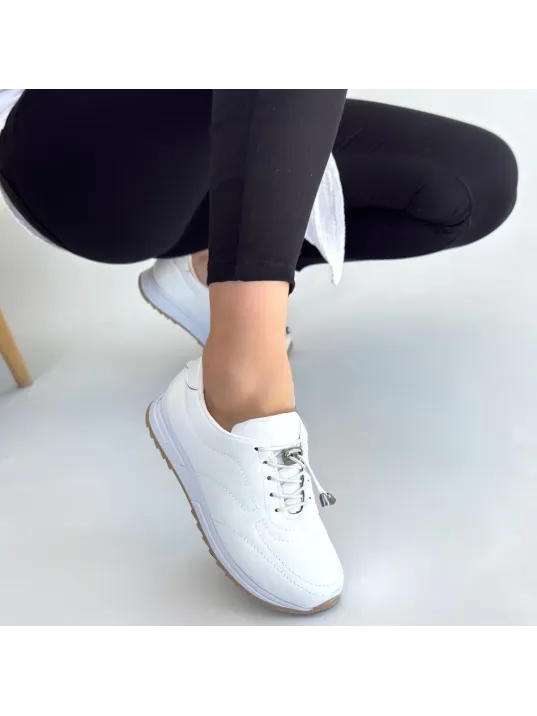 Finna Beyaz Cilt Bağcıklı Spor Ayakkabı