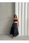 Fırfırlı Brodeli Astarlı Uzun Etek Siyah S255047 Fırfırlı Brodeli Astarlı Uzun Etek Siyah S255047