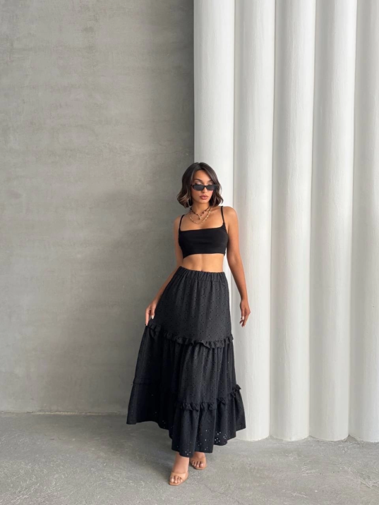 Fırfırlı brodeli astarlı uzun etek siyah s255047 Fırfırlı brodeli astarlı uzun etek siyah s255047