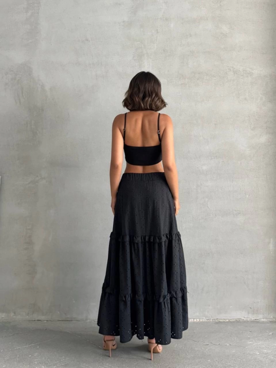 Fırfırlı brodeli astarlı uzun etek siyah s255047 Fırfırlı brodeli astarlı uzun etek siyah s255047