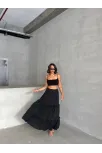 Fırfırlı Brodeli Astarlı Uzun Etek Siyah S255047