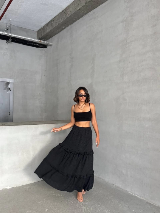 Fırfırlı brodeli astarlı uzun etek siyah s255047 Fırfırlı brodeli astarlı uzun etek siyah s255047