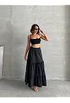 Fırfırlı Brodeli Astarlı Uzun Etek Siyah S255047
