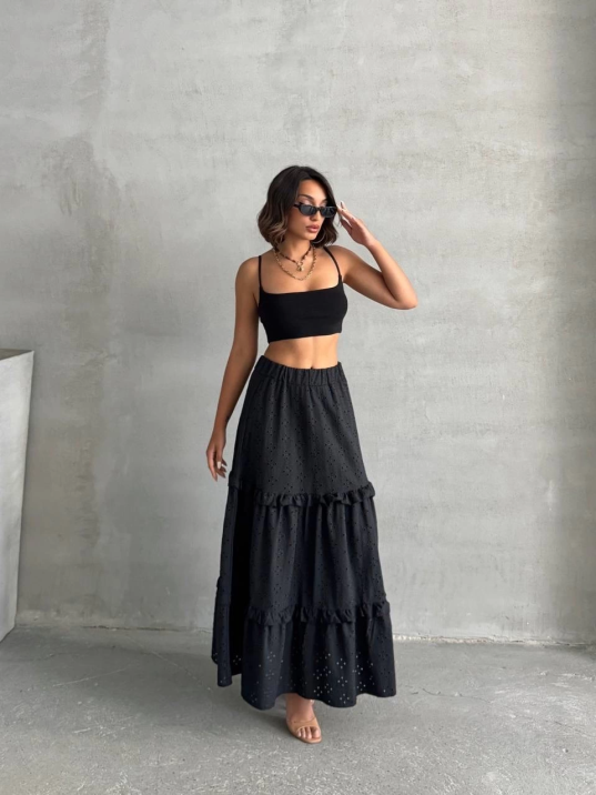 Fırfırlı brodeli astarlı uzun etek siyah s255047 Fırfırlı brodeli astarlı uzun etek siyah s255047