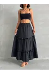 Fırfırlı Brodeli Astarlı Uzun Etek Siyah S255047