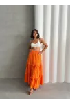 Fırfırlı Brodeli Astarlı Uzun Etek Turuncu S255047