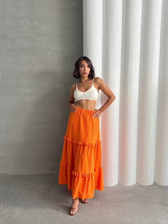 Fırfırlı brodeli astarlı uzun etek turuncu s255047 Fırfırlı brodeli astarlı uzun etek turuncu s255047