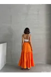 Fırfırlı Brodeli Astarlı Uzun Etek Turuncu S255047