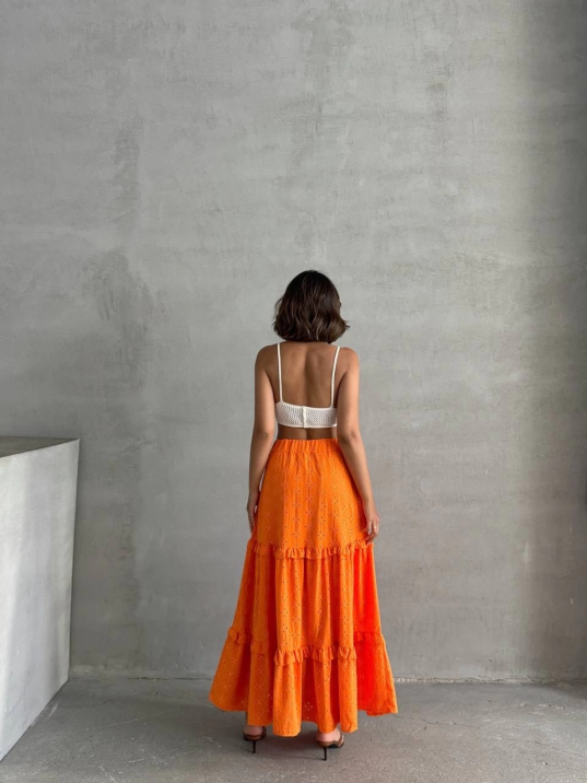 Fırfırlı brodeli astarlı uzun etek turuncu s255047 Fırfırlı brodeli astarlı uzun etek turuncu s255047