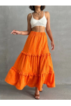 Fırfırlı Brodeli Astarlı Uzun Etek Turuncu S255047