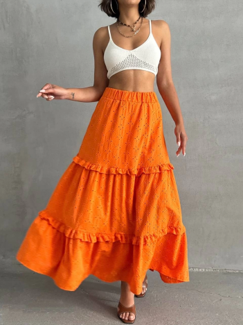 Fırfırlı brodeli astarlı uzun etek turuncu s255047 Fırfırlı brodeli astarlı uzun etek turuncu s255047