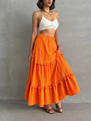 Fırfırlı brodeli astarlı uzun etek turuncu s255047 Fırfırlı brodeli astarlı uzun etek turuncu s255047