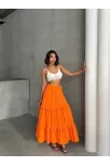 Fırfırlı Brodeli Astarlı Uzun Etek Turuncu S255047