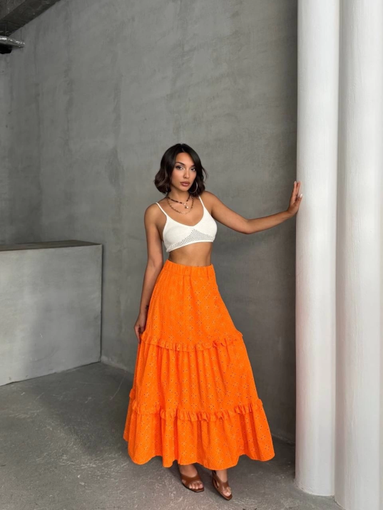 Fırfırlı brodeli astarlı uzun etek turuncu s255047 Fırfırlı brodeli astarlı uzun etek turuncu s255047