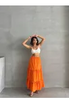 Fırfırlı Brodeli Astarlı Uzun Etek Turuncu S255047