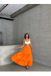 Fırfırlı Brodeli Astarlı Uzun Etek Turuncu S255047