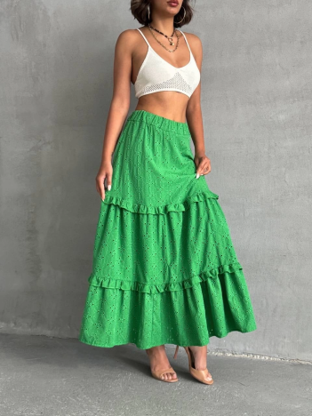 Fırfırlı brodeli astarlı uzun etek yeşil s255047 Fırfırlı brodeli astarlı uzun etek yeşil s255047