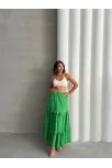 Fırfırlı Brodeli Astarlı Uzun Etek Yeşil S255047