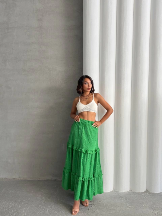 Fırfırlı brodeli astarlı uzun etek yeşil s255047 Fırfırlı brodeli astarlı uzun etek yeşil s255047