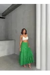 Fırfırlı Brodeli Astarlı Uzun Etek Yeşil S255047
