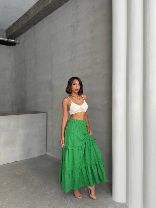 Fırfırlı brodeli astarlı uzun etek yeşil s255047 Fırfırlı brodeli astarlı uzun etek yeşil s255047