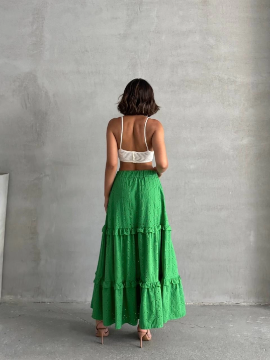 Fırfırlı brodeli astarlı uzun etek yeşil s255047 Fırfırlı brodeli astarlı uzun etek yeşil s255047