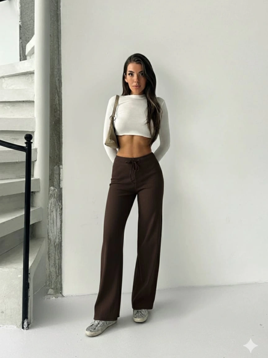 Fit comfort bej salaş pantolon kahve A6011