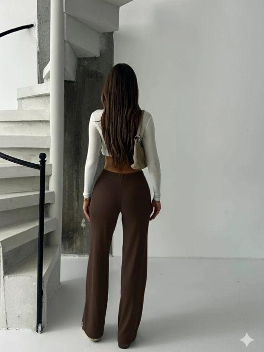 Fit comfort bej salaş pantolon kahve A6011