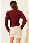 Fitilli Bisiklet Yaka İkili Bluz Bordo T4341