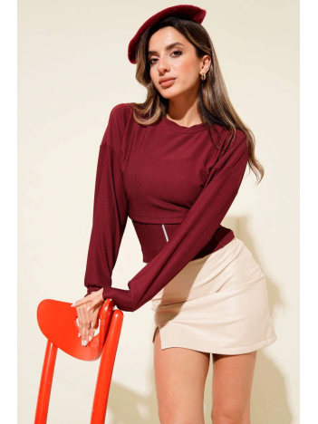 Fitilli Bisiklet Yaka İkili Bluz bordo T4341