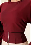 Fitilli Bisiklet Yaka İkili Bluz Bordo T4341