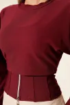 Fitilli Bisiklet Yaka İkili Bluz Bordo T4341 Fitilli Bisiklet Yaka İkili Bluz Bordo T4341