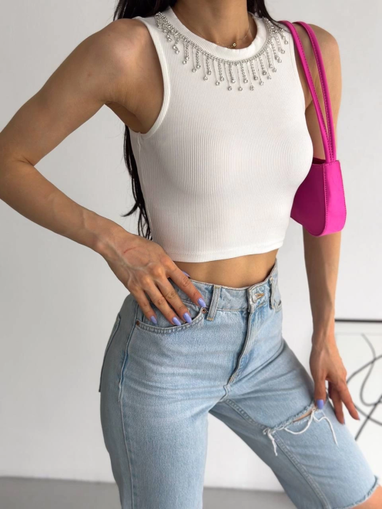 fitilli kaşkorse yakası zincirli atlet beyaz fitilli kaşkorse yakası zincirli atlet beyaz