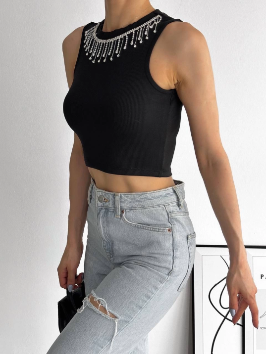 fitilli kaşkorse yakası zincirli atlet siyah fitilli kaşkorse yakası zincirli atlet siyah