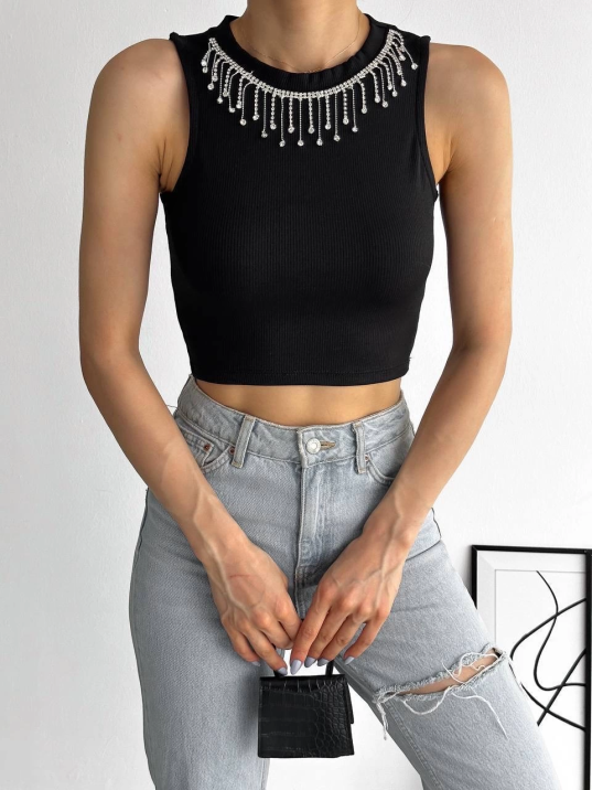 fitilli kaşkorse yakası zincirli atlet siyah fitilli kaşkorse yakası zincirli atlet siyah