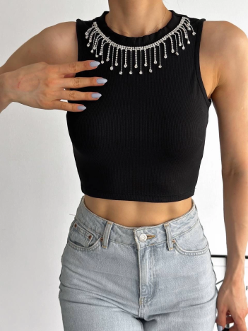 fitilli kaşkorse yakası zincirli atlet siyah fitilli kaşkorse yakası zincirli atlet siyah