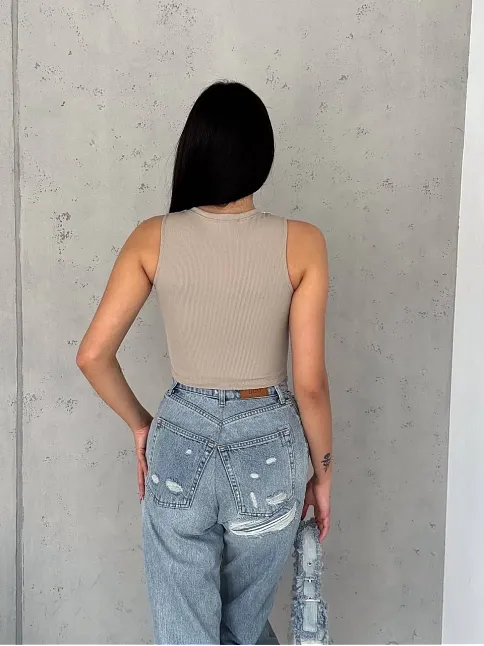 Fitilli Kaşkorse Yakası Zincirli Atlet Vizon
