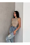 Fitilli Kaşkorse Yakası Zincirli Atlet Vizon