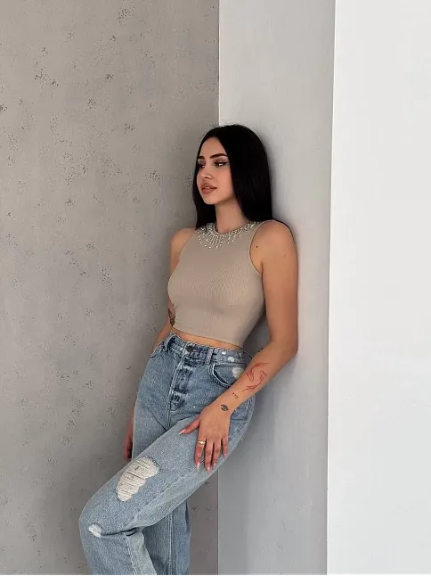 Fitilli Kaşkorse Yakası Zincirli Atlet Vizon