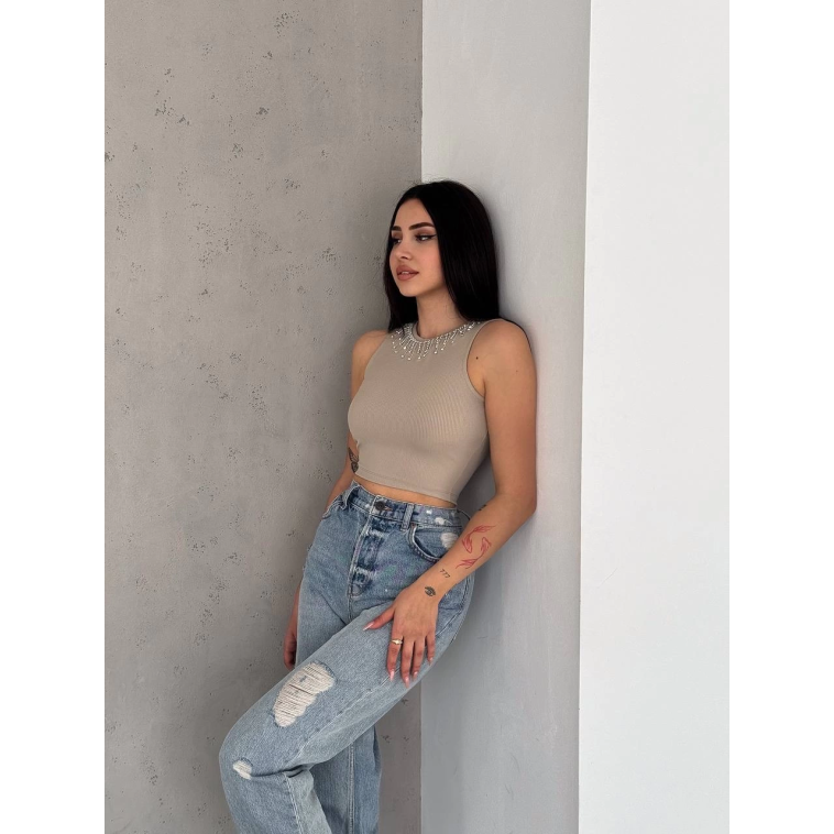 fitilli kaşkorse yakası zincirli atlet vizon fitilli kaşkorse yakası zincirli atlet vizon