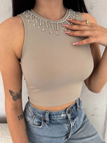 fitilli kaşkorse yakası zincirli atlet vizon fitilli kaşkorse yakası zincirli atlet vizon