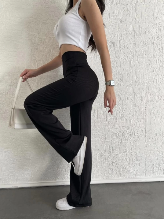 fitilli palazzo pantolon siyah fitilli palazzo pantolon siyah