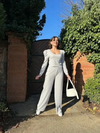 Fitilli Prenses Kol Alt Üst Takım Gri